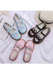 Rimocy Sweet Bowtie Mary Jane Shoes For Women Patchwork Lace Ankle Strap Flats Woman Patent Leather Lovely Lolita Platform Shoes