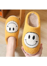 Plus Size 45 Smile Cotton Slippers Autumn Winter Home Indoor Slippers Sweet Lovely Catroon Fur Slippers Non-slip Comfortable Women Shoes