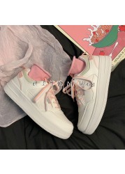 QWEEK Women's Sneakers Kawaii Fashion Platform Sneakers Harajuku Casual Vulcanized White Flats Running Dropshipping