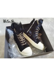 High quality black fur street leather custom PU lace-up boots