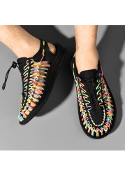 Men gladiator sandals elastic band braid slides non-slip colorful breathable beach shoes good elasticity outdoor travel sandals