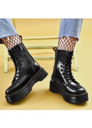 Martin Boots Women High Heels Genuine Leather Shoes Women Doc Shoes Fashion Doc Punk Thicken Boots Bottom Boots Casual Shoes