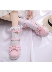 Rimocy Lovely Heart Buckle Lolita Shoes Women Ankle Strap Sweet Lace-up Woman PU Leather Comfot Soft Sole Mary Jane Shoes