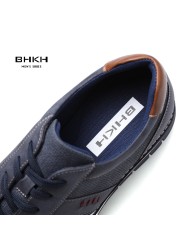 BHKH 2022 Spring/Autumn Men Casual Shoes PU Leather Fashion Sneakers Comfortable Walking Lace-up Footwear Men Shoes