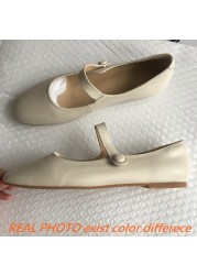 REAVE CAT 2022 Genuine Leather Comfort Plus Ladies Flats Mary Janes Buckle Strap Round Toe Square Heel 1cm US9 Black Beige A4283