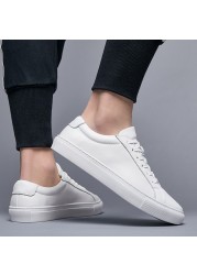 Men's Luxury Casual Shoes Men Flats Fashion White Sneakers Lace Up Real Leather Shoes White Sneakers