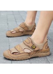 Classic Mens Sandals Summer Hollow Breathable Male Beach Sandals Handmade Men Outdoor Casual Sandalia Non-slip Man Mesh Shoes