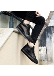 High Quality All Black Men's Leather Casual Shoes Increase Simple Pure Black Sneakers Fashion Breathable Sneakers Fashion Flats