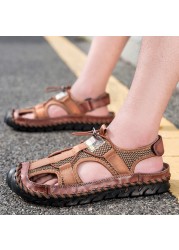 2022 Summer New Men's Handmade Mesh Sandals Brand Classic Black Beach Sandals Fashion Casual Sports Outdoor Slippers Big Size