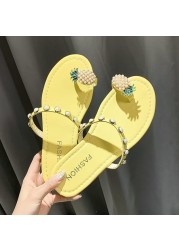 Women's shoes 2021 summer new women's shoes fashion pearl pineapple sandals women flat bottom all over toe women's beach slippers