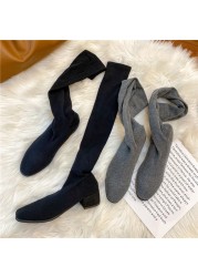 Women Over The Knee Sock Boots Knitting Sock Boots Pointed Toe Elastic Slim Female Thigh High Boots Flat Botas De Mujer Boots