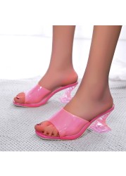 clear crystal high heel shoes women europe and america outdoor sexy slippers summer casual sandal size 36-43 zapatos de mujer