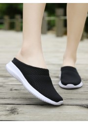 Flying Mesh Half Slippers Women Walking Shoes Orthopedic Ladies Platform Mules Mesh Lightweight Slippers Wedge Female Sneaker