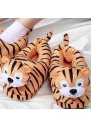 Womens Winter Cute Tiger Cotton Slippers Men Warm Soft Plush Indoor Slippers Couples Non-slip Indoor Floor Shoes Chaussure Femme