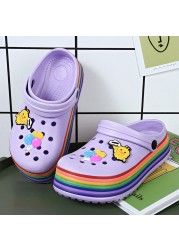 summer women platform clogs rainbow garden sandals cartoon fruit slippers slip on for girl beach shoes outdoor fashion slides