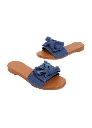 Zapatos Planos De Mujer 2022 Summer Women's Slippers Denim Sweet Bowknot Slippers For Outdoor Activities