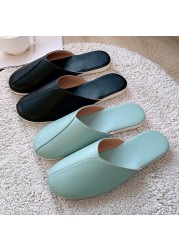 Women Leather Slippers Couples Spring Autumn Indoor Non-slip Couples Home Fashion Casual Non-slip Single Shoes Chaussure Femme