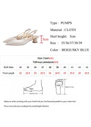 Lucyever 2022 Summer Pointed Toe Silk Pumps Women Back Strap Buckle Thick Heels Sandals Woman Shallow Mouth Party Shoes Ladies