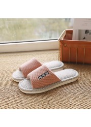 Indoor Linen Slippers Women Indoor Couples Bedroom Flat Shoes Women Summer 2022 Open Toe Non-slip