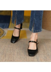 2022 New Women's Pumps Natural Leather 22-25.5cm Cowhide Upper Hollow Brooke Mary Jane Shoes Full Leather Women's Shoes