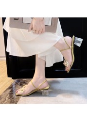 Fashion Crystal Pearl Heels 2021 Women's Sandals Lace Ruffles Beaded High Heels Open Toe Fantasy Women Slippers