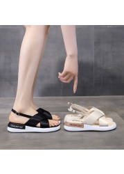 Women Summer Flat Sandals Fashion Simple Casual Ladies Shoes Buckle Flat Shoes White Reflective Stripe Platform Shoes Sandals