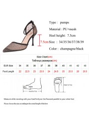 Lucifer Sexy Black Mesh High Heels Women Shoes Summer 2022 Pointed Toe Crystal Pumps Woman Shiny Ankle Strap Party Ladies Shoes