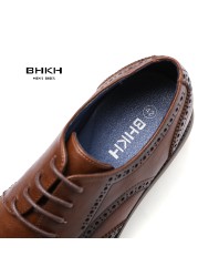 BHKH 2022 Autumn Mens Dress Shoes Genuine Leather Lace-up Men Casual Shoes Smart Business Office Work Shoes Men Shoes