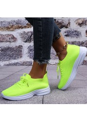 Rimocy Spring Summer Breathable Mesh Sneakers For Women Platform Casual Sneakers Running Shoes Woman Plus Size Green Knit Sneakers