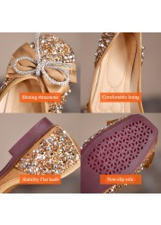 Rimocy New Summer Women Bling Crystal Flats Slip On Soft Sole Casual Shoes Woman Gold Rhinestone Comfortable Ladies Single Shoes