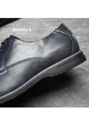 BHKH 2022 leather men casual shoes work office lace-up light dress men shoes