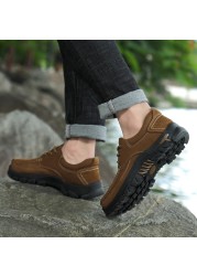 Men's casual shoes outdoor sports shoes men's flat shoes non-slip platform men's genuine leather shoes comfortable band hiking shoes