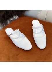 Spring Summer Slippers Round Toe Women Slippers Concise Genuine Leather Metal Decor Women Shoes 2022 New Ladylike Woman Shoes