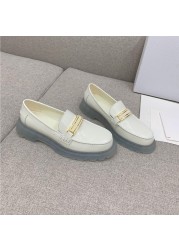 New Thick Bottom Loafers Round Toe Women Flats Slip On Shoes Women Concise Genuine Leather Ins Flats Woman Casual Shoes Woman