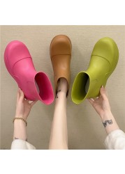 Rimocy 2021 New Rubber Waterproof Rainboots Women Candy Color Thick Platform Ankle Boots For Female Non-slip Rain Boots Woman