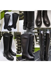 Women knee-high boots natural leather shoes plus size 22-27cm length 6cm heel cowhide autumn and winter warm plush boots