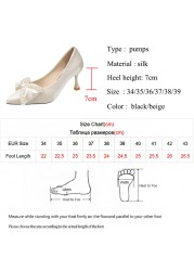 Lucifer Women Pearl Bowknot Stiletto Heel 2022 Pointed Toe Silk Wedding Party Shoes Elegant Feminine Shallow Mouth Shoes