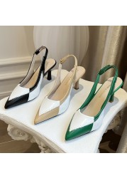 Rimocy Fashion Women Mixed Colors Pumps 8cm Summer 2022 Pu Pointed Toe Slingback Sandals Woman Thin Heels Office Ladies Shoes