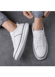 Mens Flat Classic Men Dress Shoes Outdoor Lace Up Genuine Leather Fashion Sneakers Men White Shoes