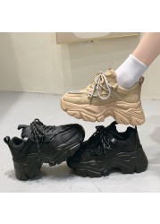 Rimocy Fashion Chunky Platform Sneakers Women Autumn Winter Thick Sole Vulcanize Shoes Woman High Street Lace Up Trainers Black