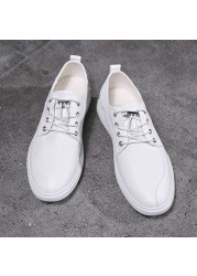 Men Sneakers Genuine Leather Men Casual Shoes Slip-on Breathable Soft Summer Flats Shoes Simple Style Fashion White Shoes