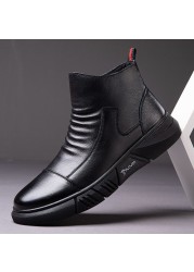 Winter boots male British style boots Korean fashionable tooling boots plus velvet warm cotton shoes man ankle women's shoes