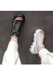 Women's sandals 2021 summer new fashion thick bottom breathable Eugene yarn mesh magic splice Roman sandals hook and loop