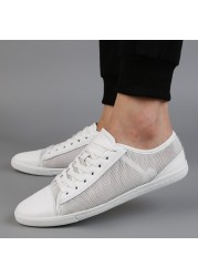 Men's genuine leather sneakers, breathable, white, soft, loafers