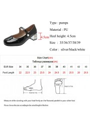 Lucyever Fashion Pearls Ankle Strap Pumps Women Shoes 2022 Rhinestone Thick Heels Mary Janes Woman Patent Leather Office Shoes