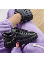 LuasTuas Size 36-43 Women Sneakers Metal Chain Chunky Ins Spring Shoes For Woman Fashion Cool Lace Up Daily Female Shoes