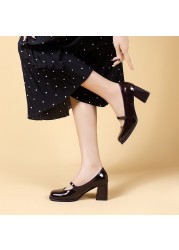 Lucifer Office Ankle Strap Mary Janes Women 2022 Spring New Fashion Square Toe Pumps Woman Black Wine Red Non-slip Casual Shoes