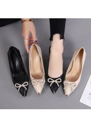 Rimocy Sexy Pointed Toe Shallow Stiletto Heel Pumps Women Fashion Pearl Bowknot High Heel Dress Party Shoes Woman Zapatos Mujer