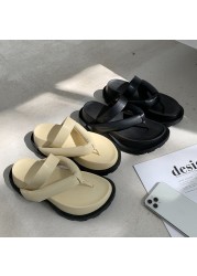 2021 new clip toe thick platform slippers women casual strap summer beach flip flops woman non-slip outdoor rome sandals