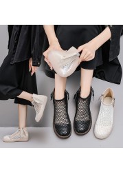 2021 Summer Flat Sandals Soft Genuine Leather Breathable Mesh Flat Sandals Korean Hollow Out Sandals Female Student Shoes